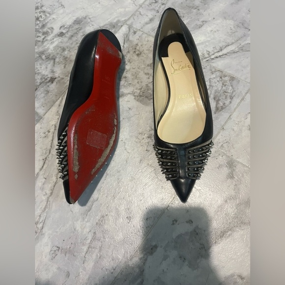 Christian Louboutin Red Bottom Black Leather Mesh Spike Studded Flats 36.5 6.5 - Picture 5 of 9
